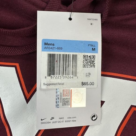 Virginia Tech Hokies Hoodie Mens Medium Maroon NCAA Football Nike Pullover VT - Picture 5 of 9